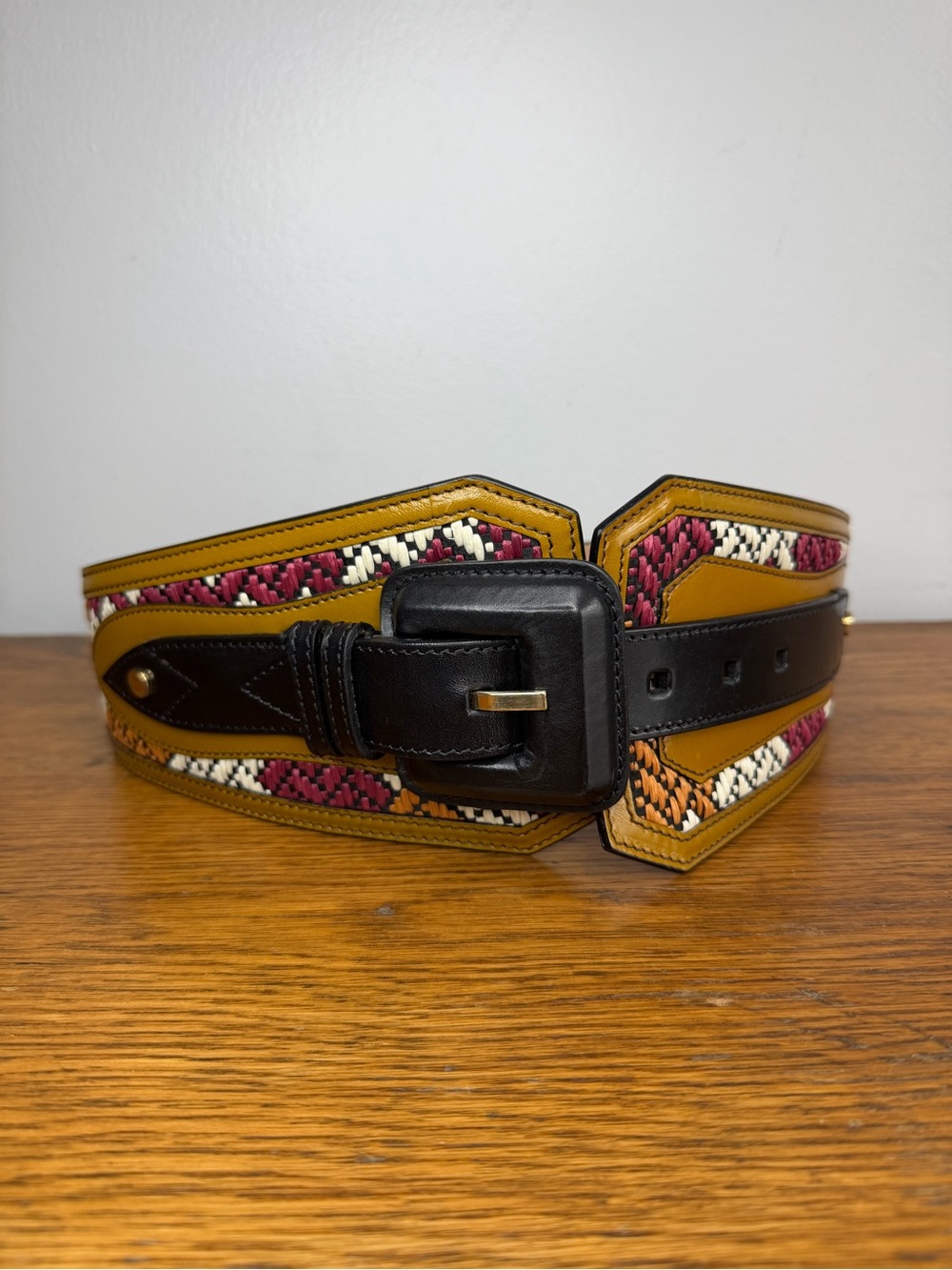 Burberry Women's Woven Thick Multicolor Leather Belt.